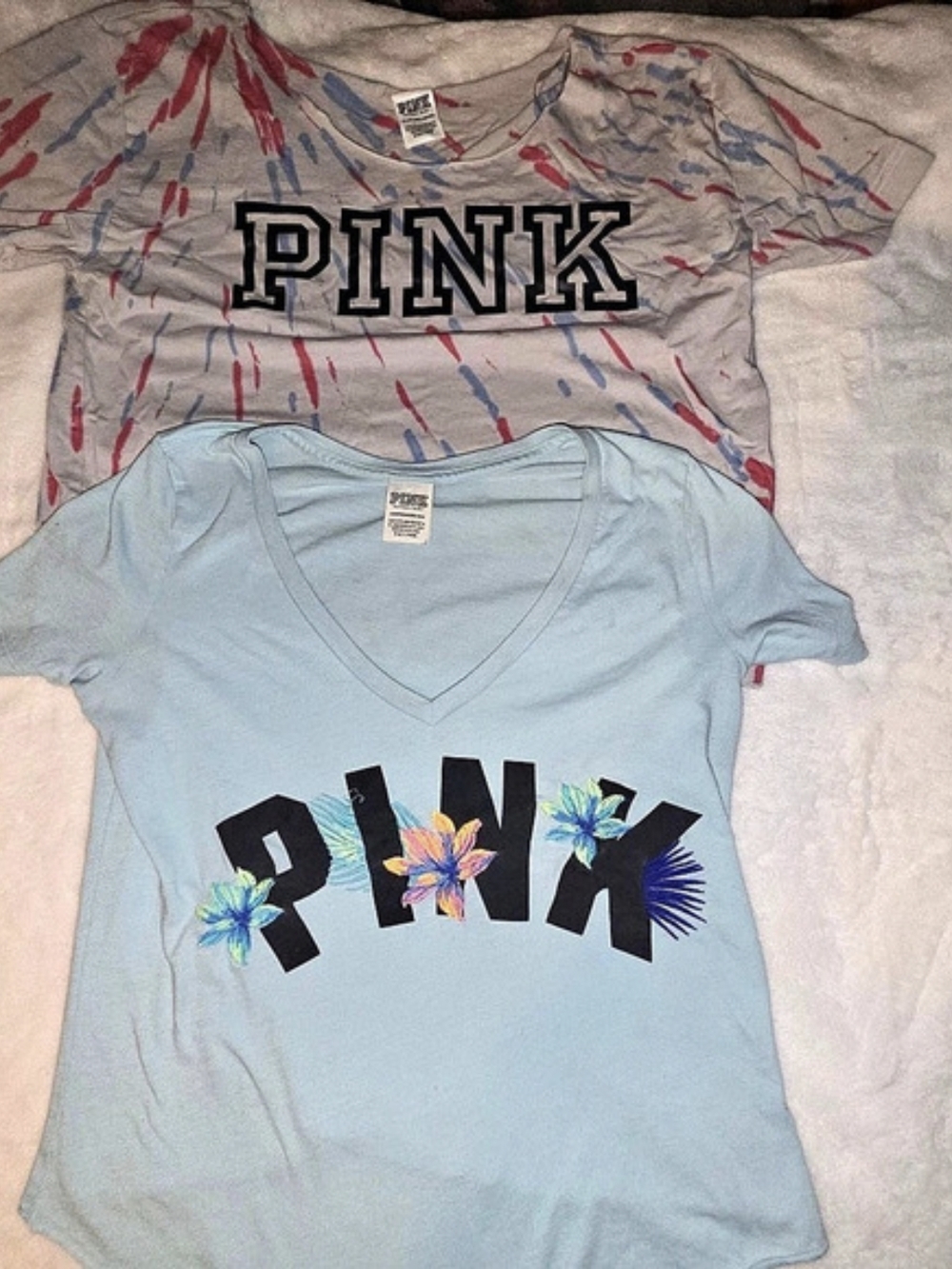 2pc Lot Victoria's Secret PINK Woman's Cropped Tops Tropical/Tie-dyed XS